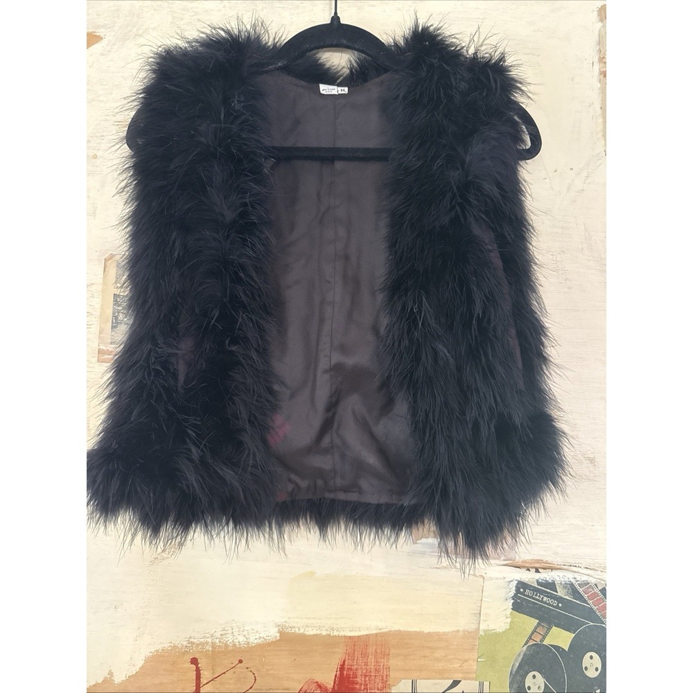 Vintage Black Real Feather Trim Vest Ostrich Style Y2K Glam M‎